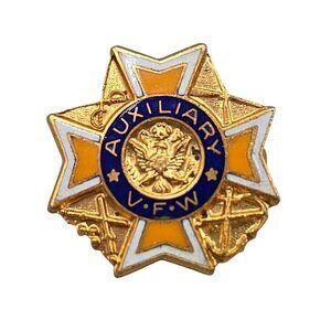 Vintage VFW Auxiliary Pin Badge Gold-Tone Enamel Lapel Pin